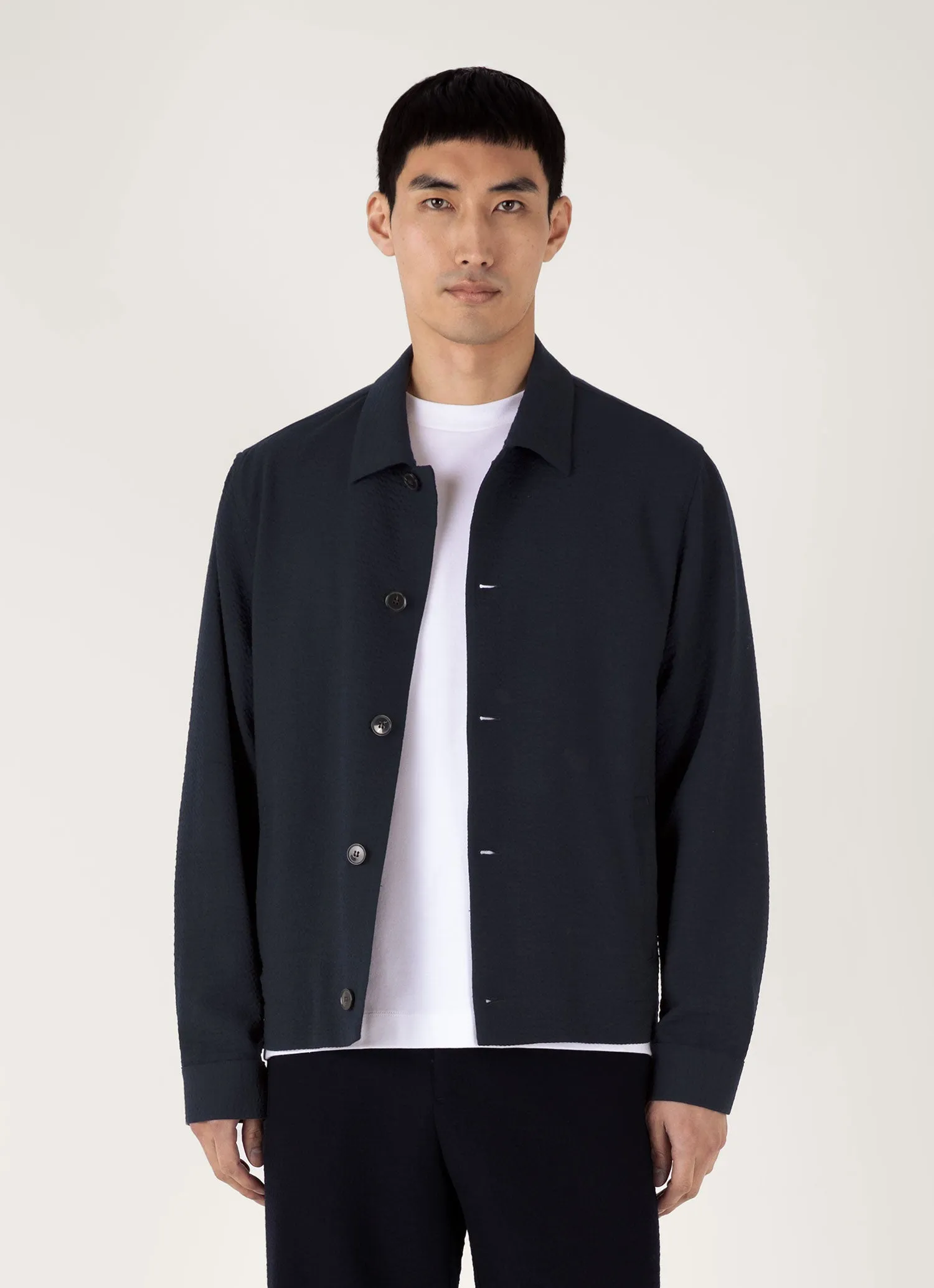 Men's Seersucker Jacket in Navy Cold Days Cashmere Blend
