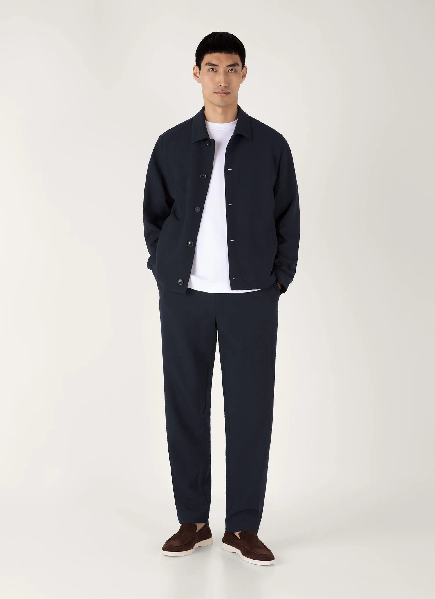 Men's Seersucker Jacket in Navy Seamless Welded Construction