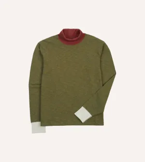 Sophisticated Casual Khaki Cotton Long-Sleeve Roll Neck Hiking T-Shirt