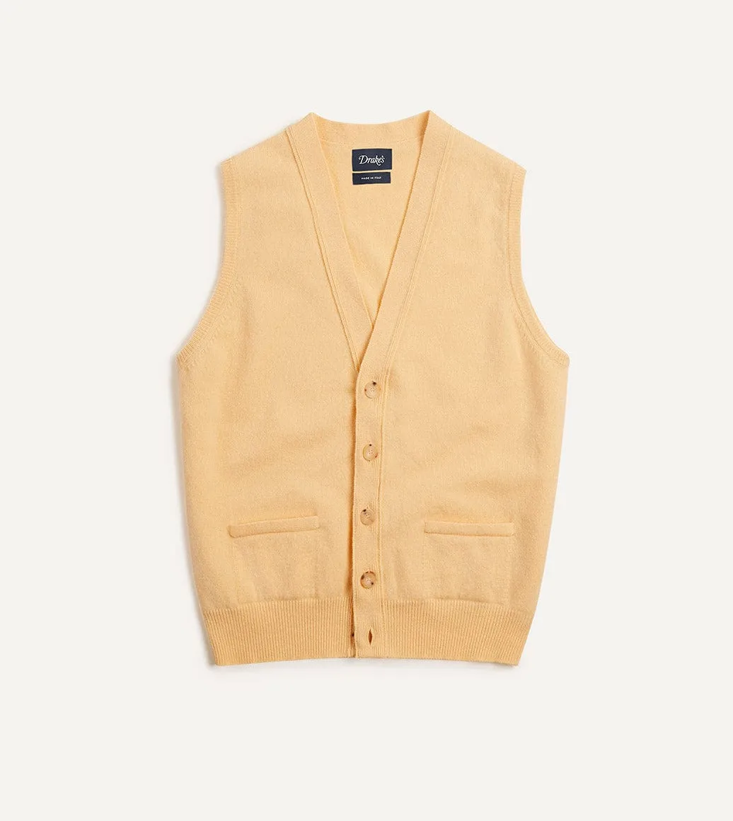 Outdoor Comforted Yellow Lambswool Sleeveless Cardigan
