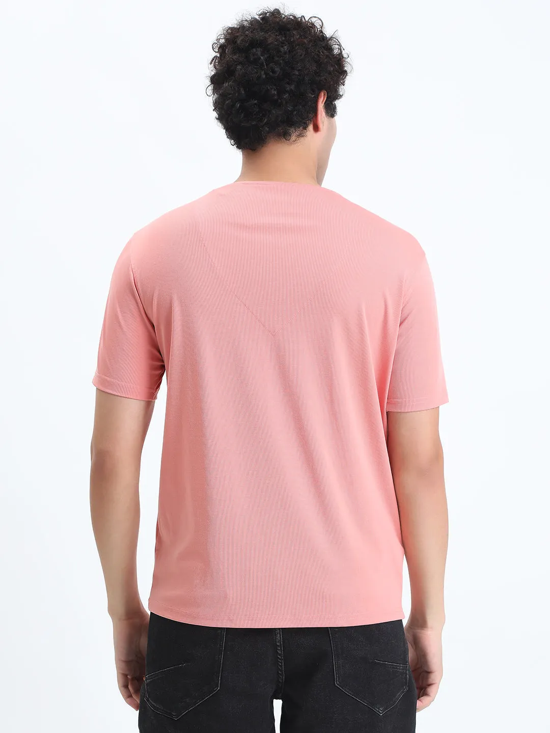 Men's Pink V-Neck Regular Fit T-Shirt Village Charm