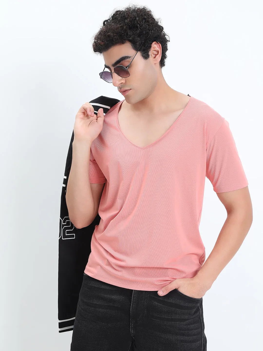 Teen Fresh PreShrunkFabric Men's Pink V-Neck Regular Fit T-Shirt