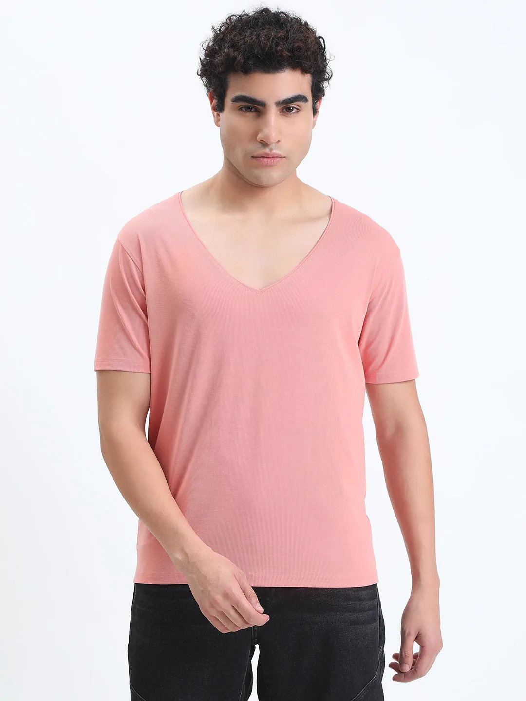 Leader Core Men's Pink V-Neck Regular Fit T-Shirt