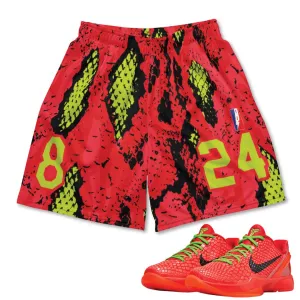 Flexible Mobility Reverse Grinch Kobe 6 Protro Snakeskin Print Mesh Basketball Shorts