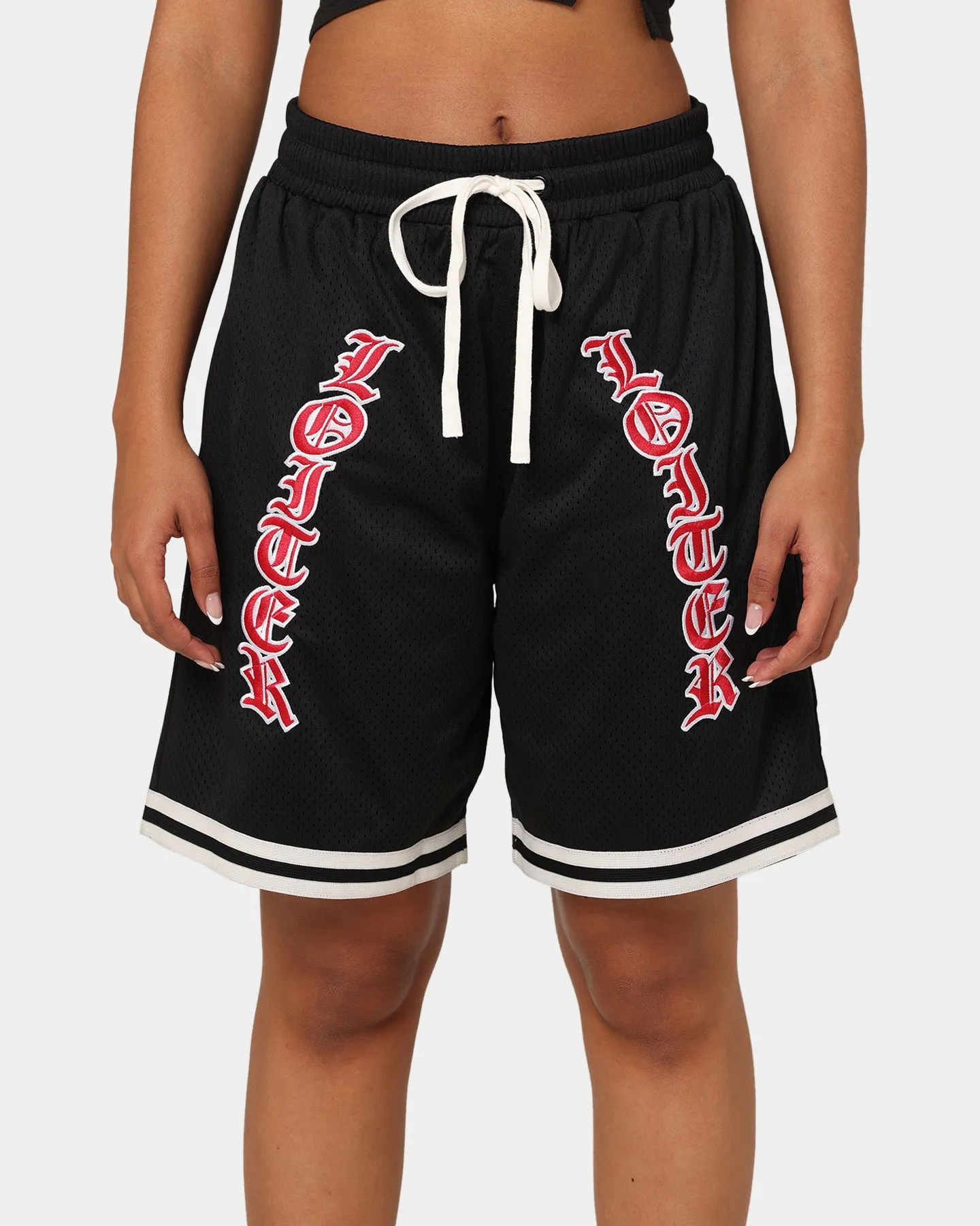 Loiter Script Ball Shorts Black Fan gear vacation look