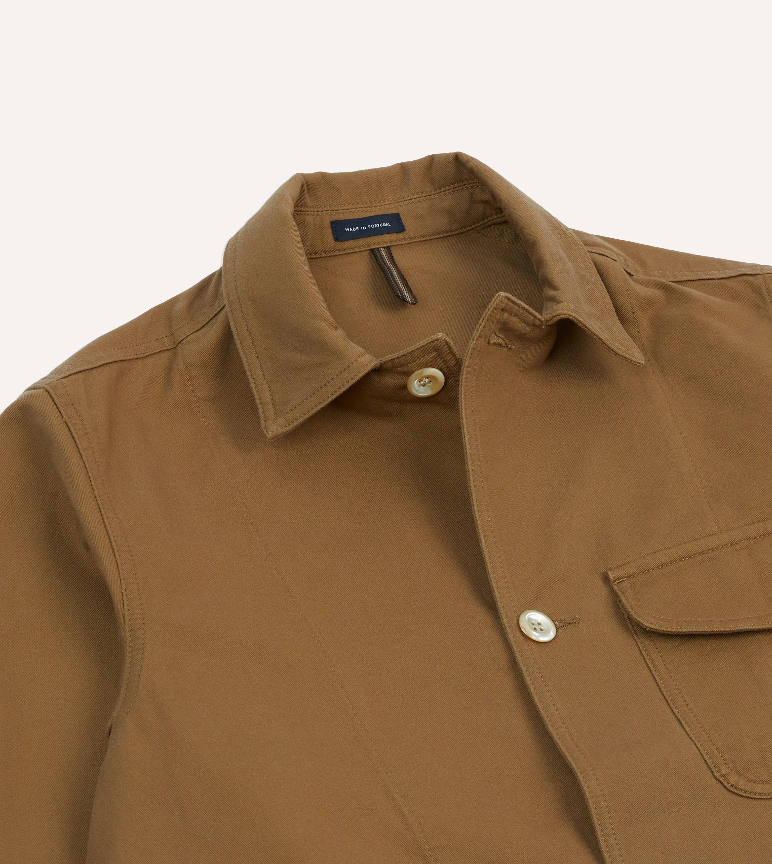 Tan Cotton Three-Pocket Chore Jacket Reinforced Shoulders