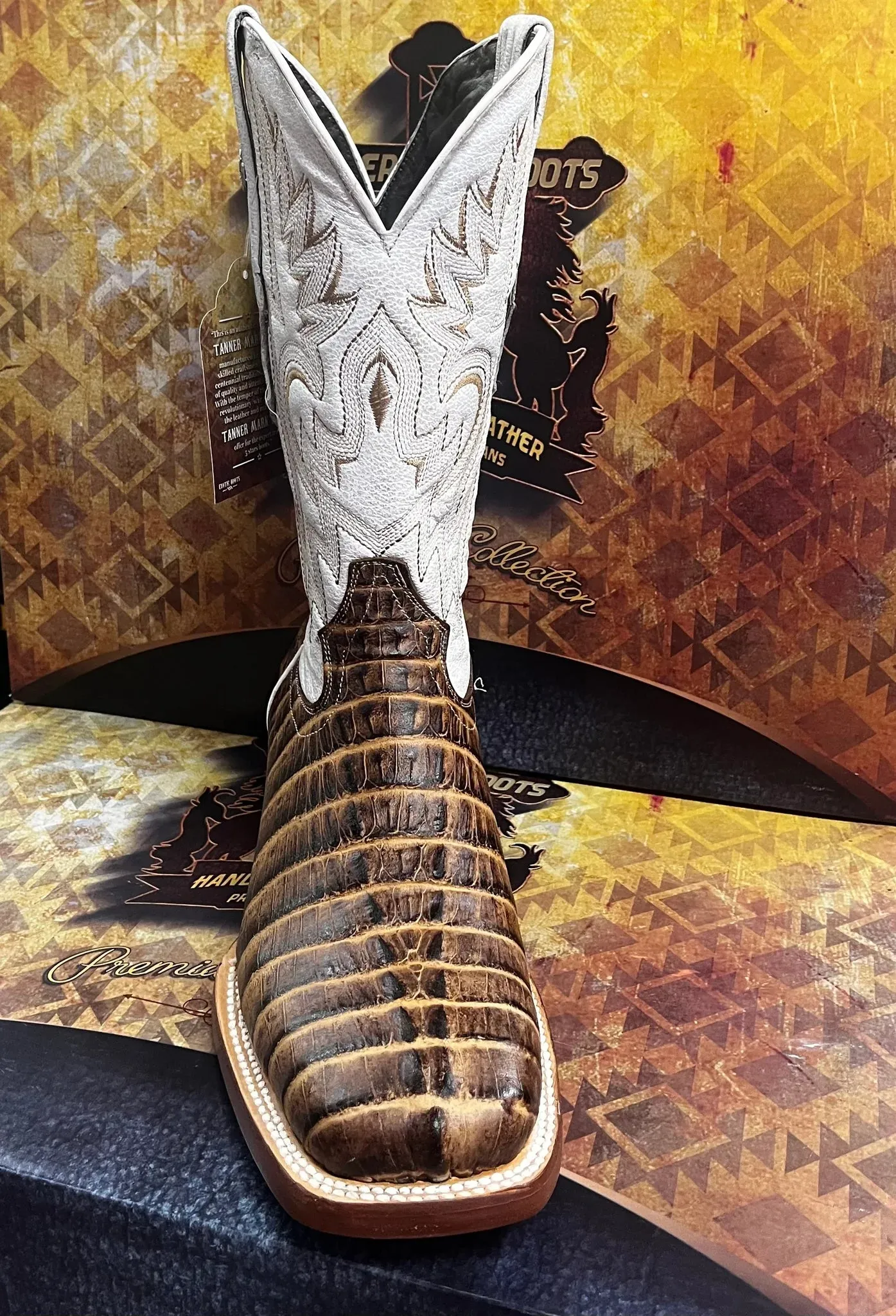 Tanner Mark Men's Imitation Caiman Tail Western Boot in Orix Premium Material Comfort Insoles