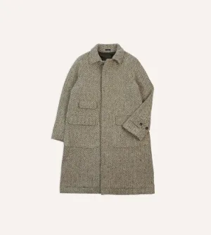 Organic Cotton Blend Taupe Herringbone Flecked Wool Raglan Coat