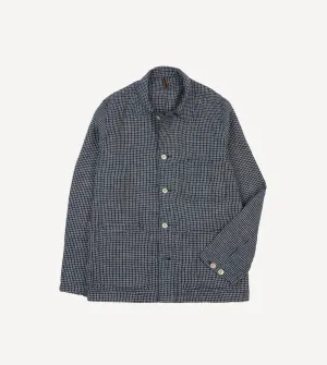 St. JOHN by Drake's Navy Check Linen Fatigue Jacket Cool Tone Dual Layer Insulation