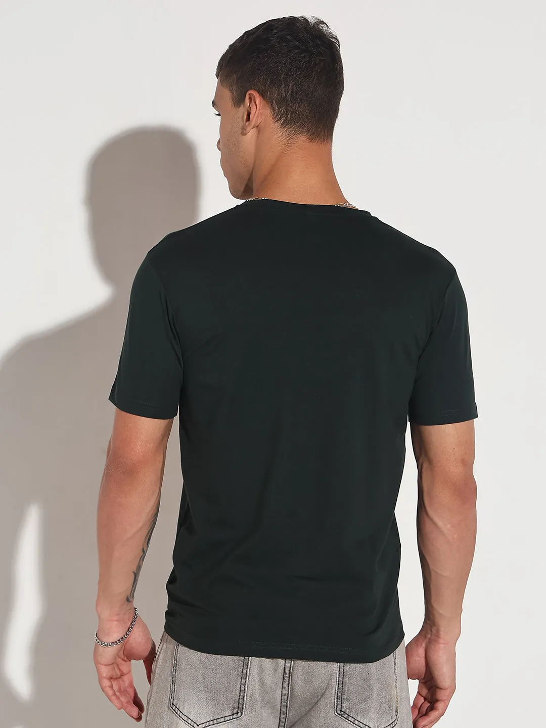 Red Flash Men's Typography Green Round Neck Regular Fit T-Shirt