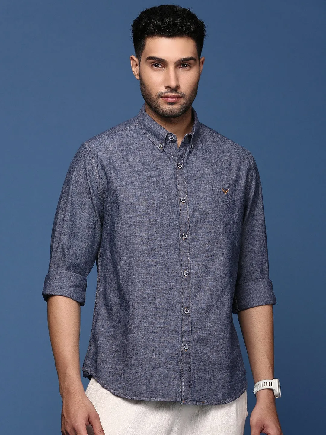Formal Look Men's Blue Standard Slim Fit Opaque Casual Solid Shirt