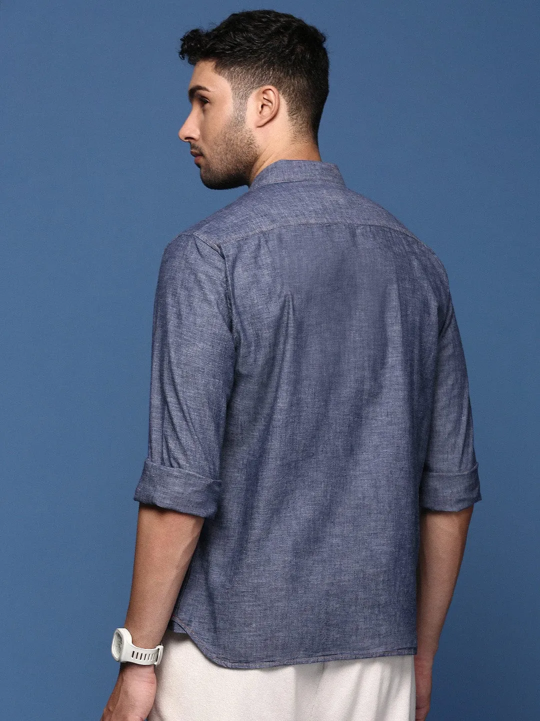 Motion Core SmoothZipper Men's Blue Standard Slim Fit Opaque Casual Solid Shirt