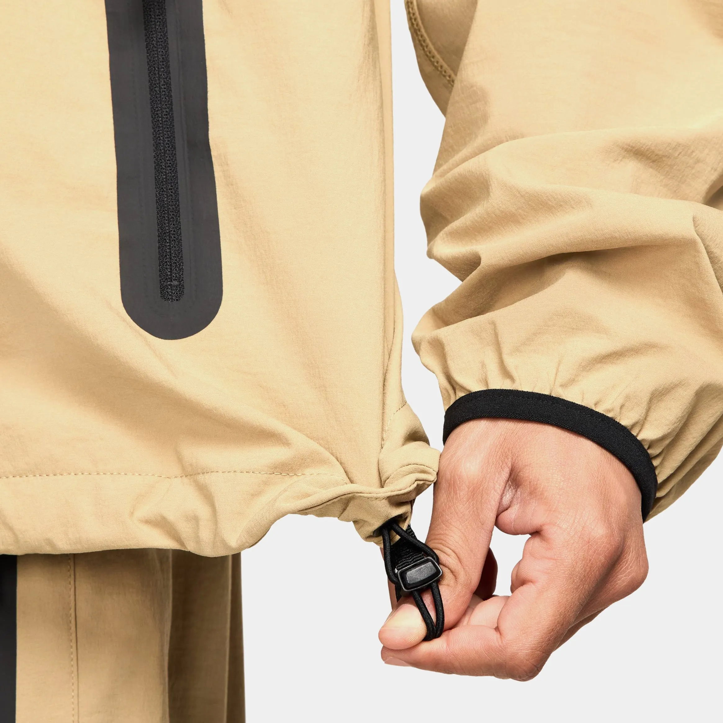 product festival wearability Tech Woven Full Zip Up Mens Hoodie (Parachute Beige/Black)