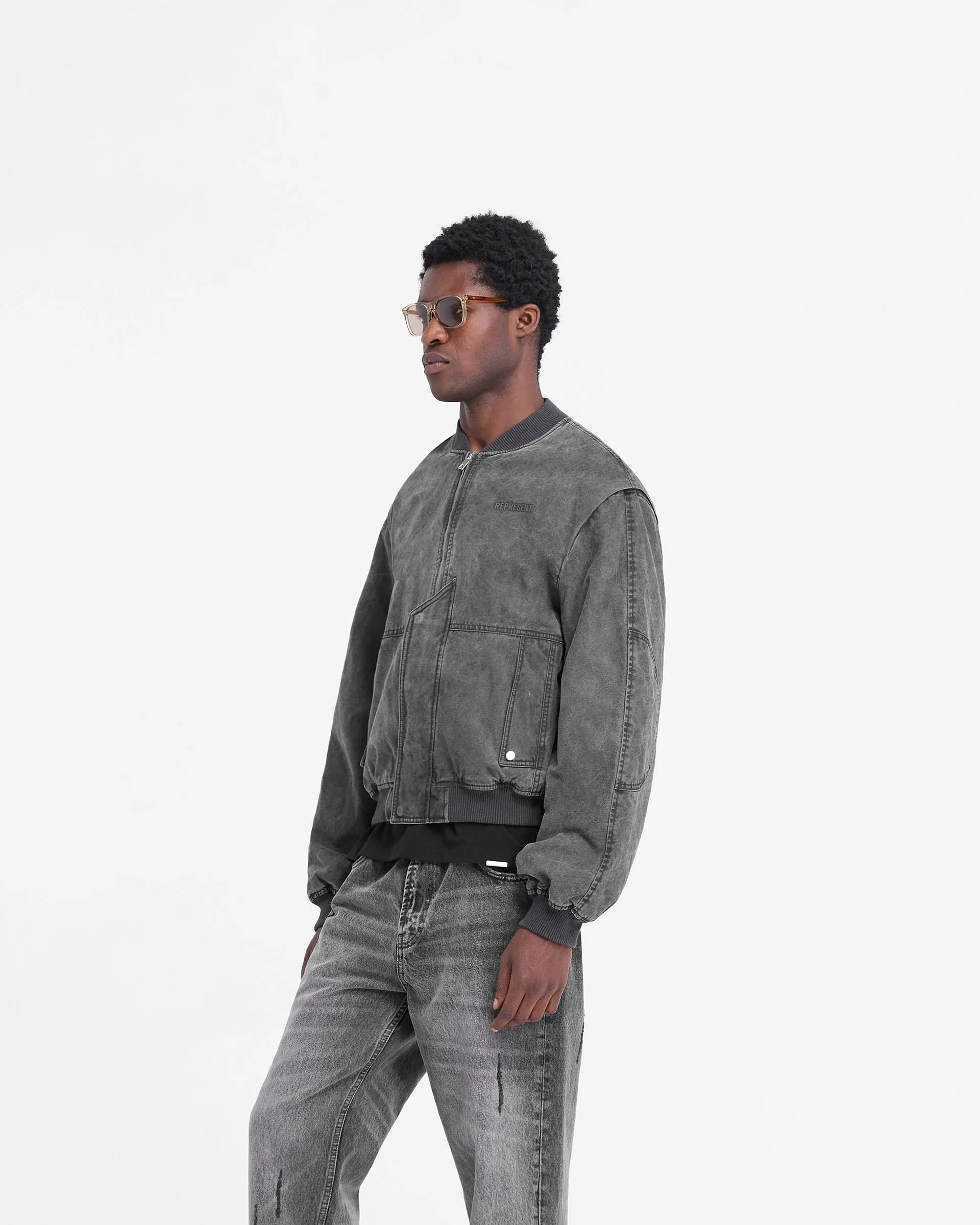 Neutral Style Commuter Friendly Look Inset Sleeve Bomber - Stained Black