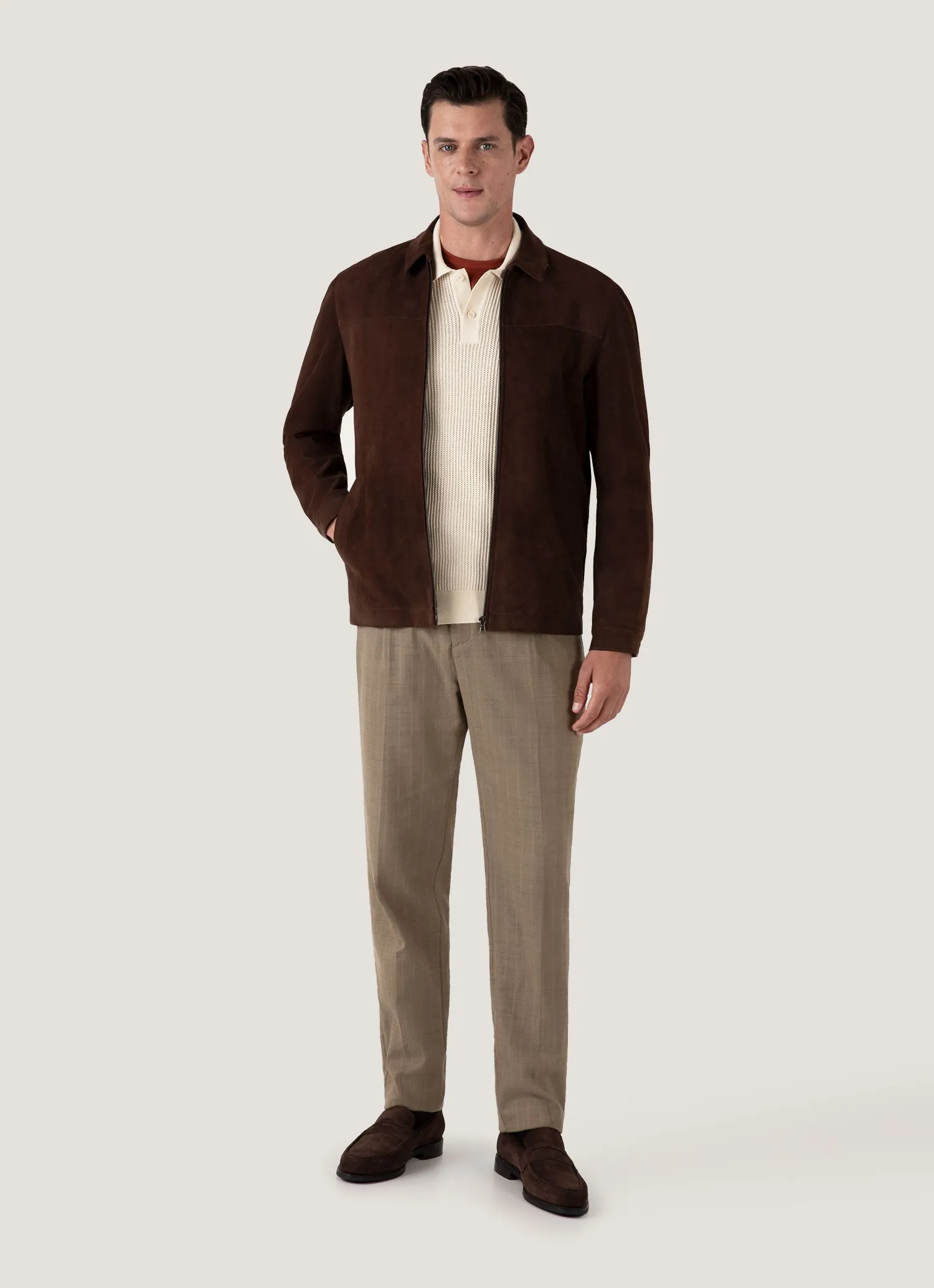 Men's Linear Mesh Knit Polo Shirt in Ecru NonIrritating Stitching