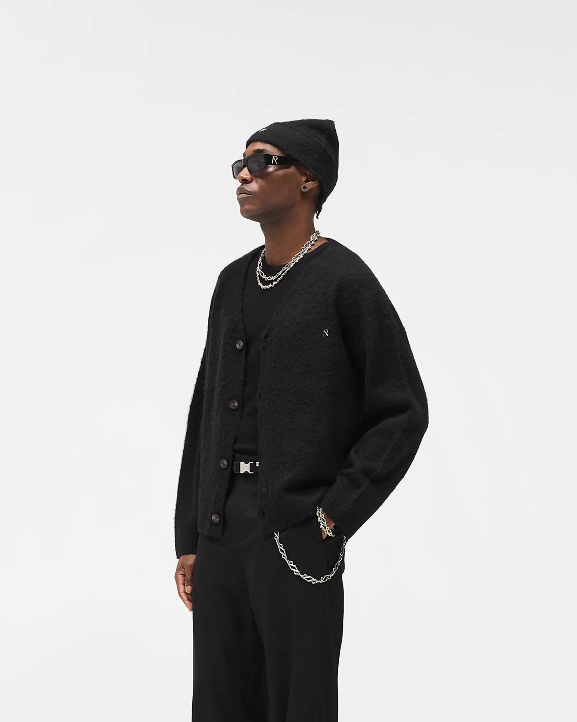 Simple Casual Style Textured Knit Cardigan - Jet Black