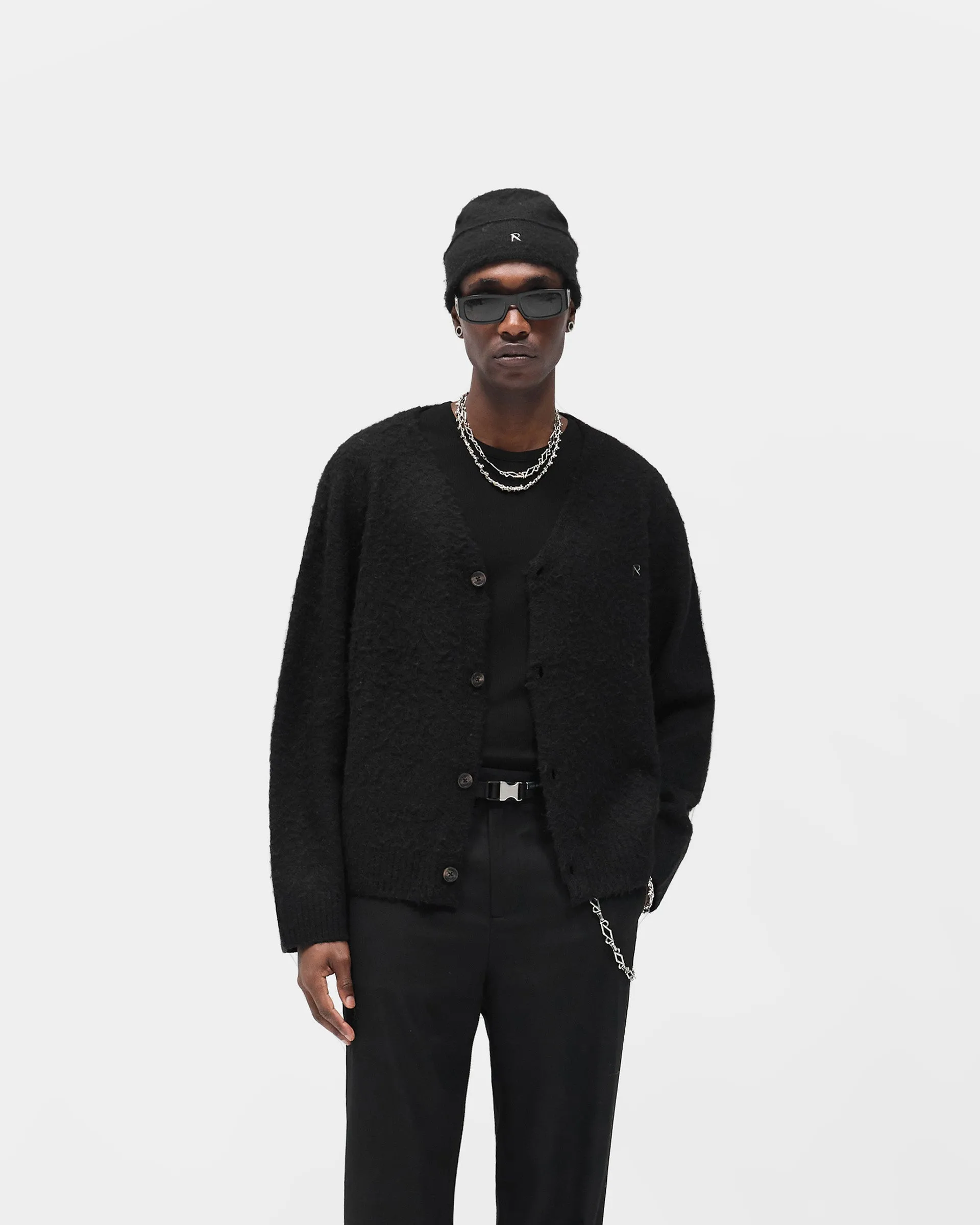 Textured Knit Cardigan - Jet Black Office Casual