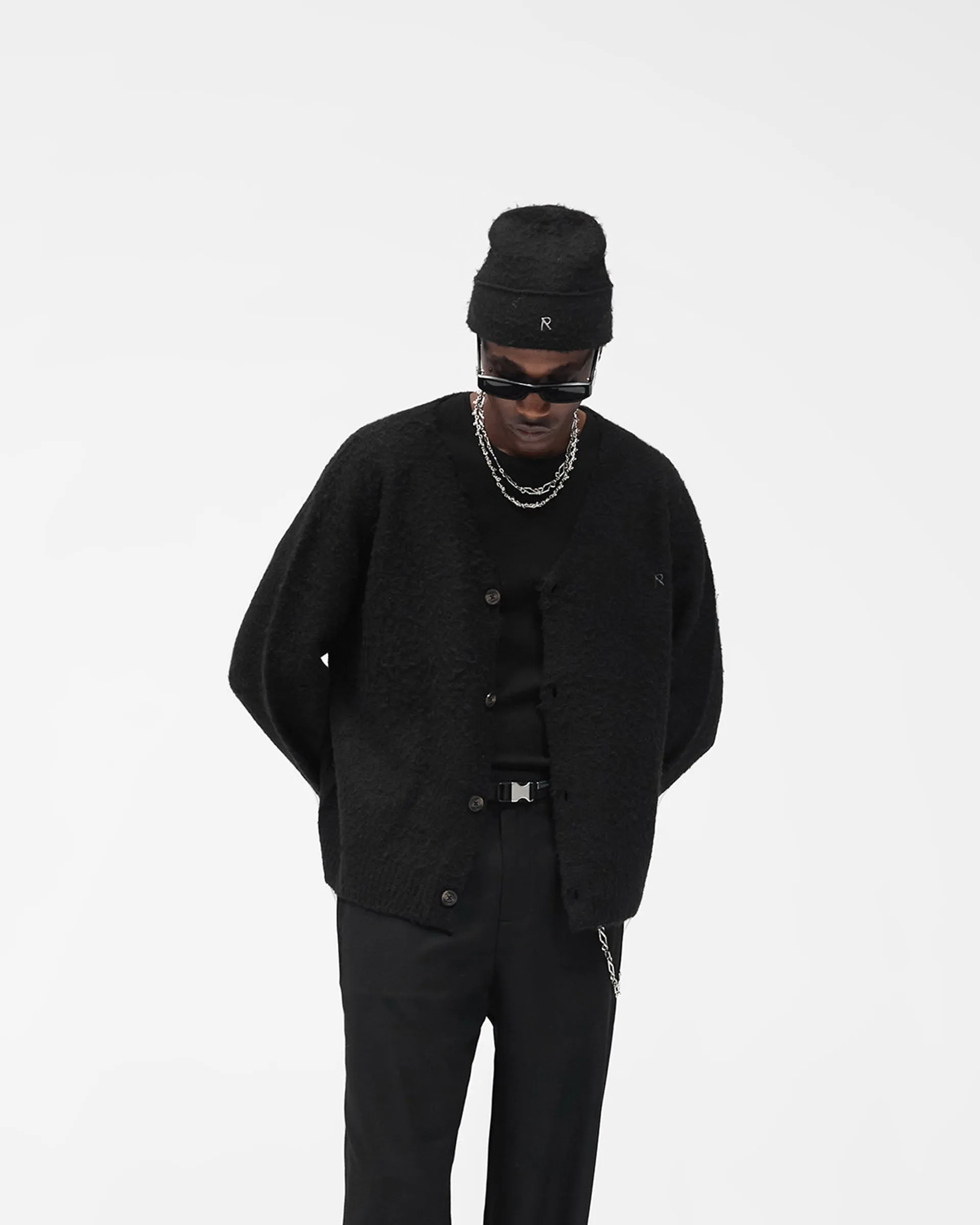 Textured Knit Cardigan - Jet Black Layering Piece Classic Comfort