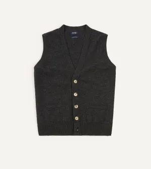 Soft Stretch Charcoal Lambswool Sleeveless Cardigan