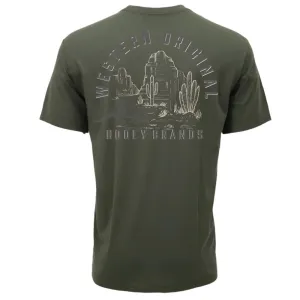RibbedNeckBanding Easy Look Hooey Men's Desert Dillo Graphic Tee in Surplus Green