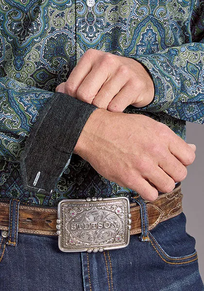 Stetson Men's Marble Paisley Western Button Down Shirt in Blue Fashionable Fit Retro nostalgia