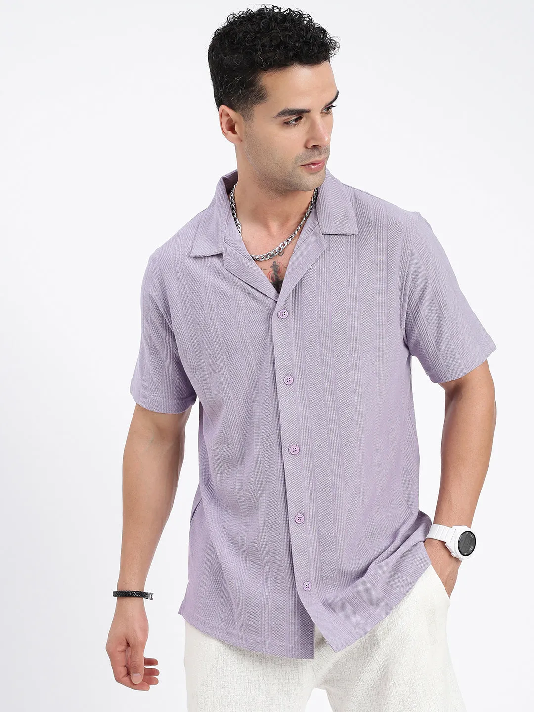 Pure Core Men's Solid Violet Relaxed Fit Casual Shirt