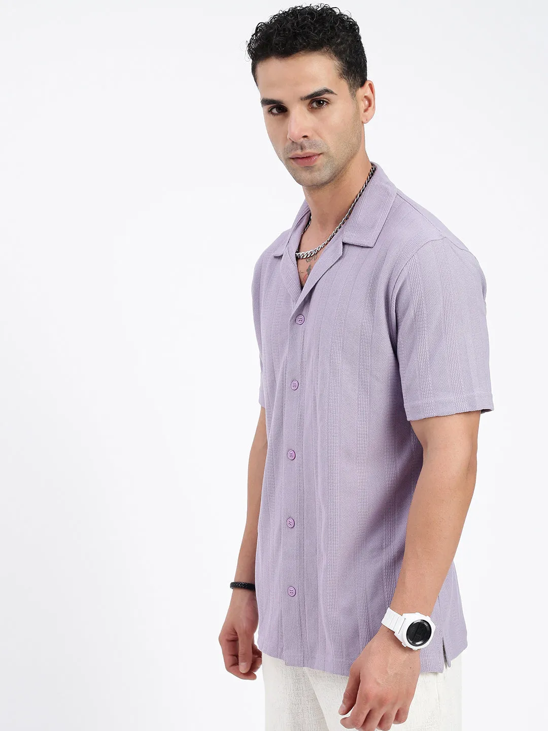 Men's Solid Violet Relaxed Fit Casual Shirt Cloud Core
