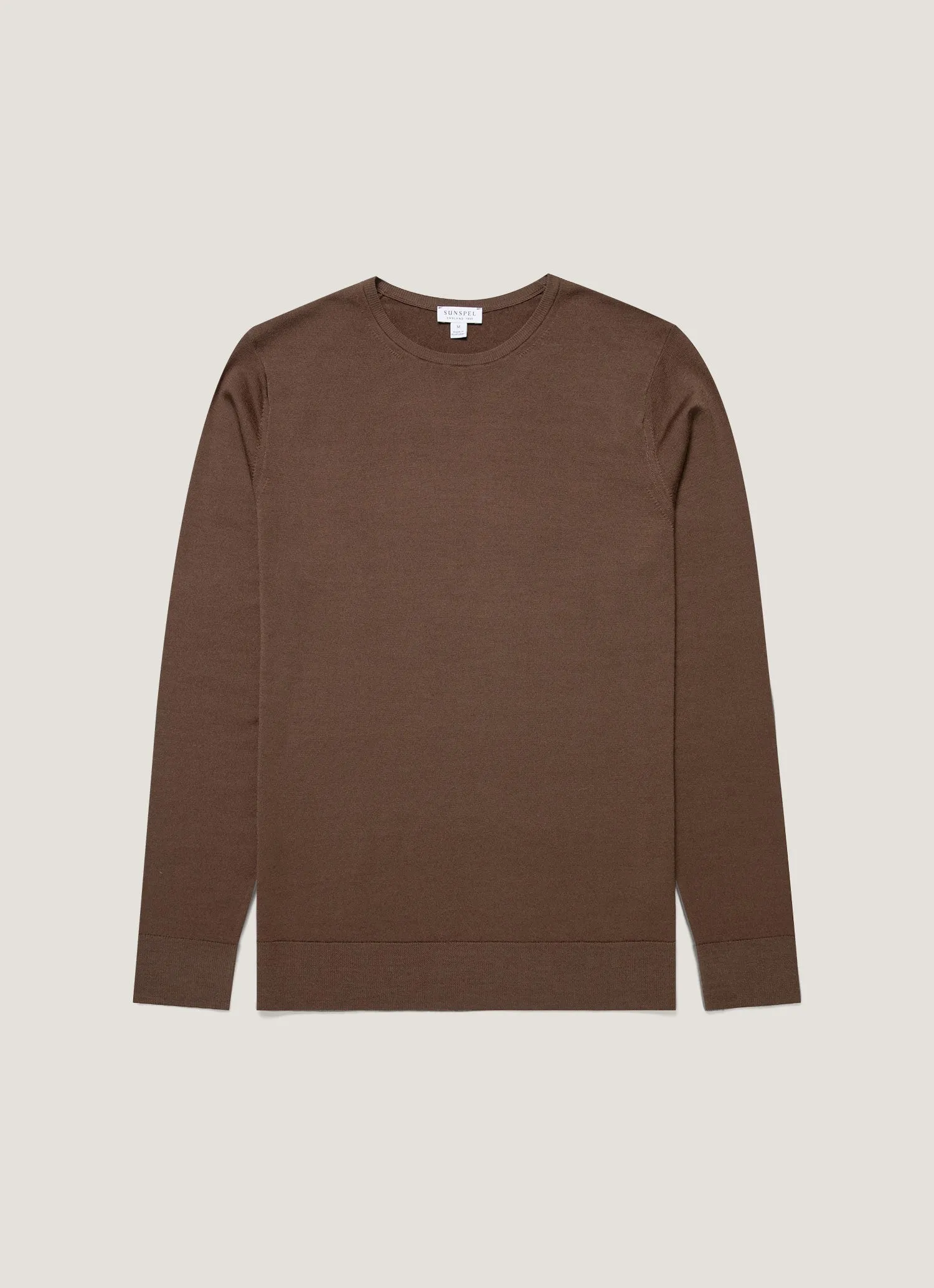 LowMaintenance Care Comfortable Wear Men's Extra-Fine Merino Crew Neck in Bark