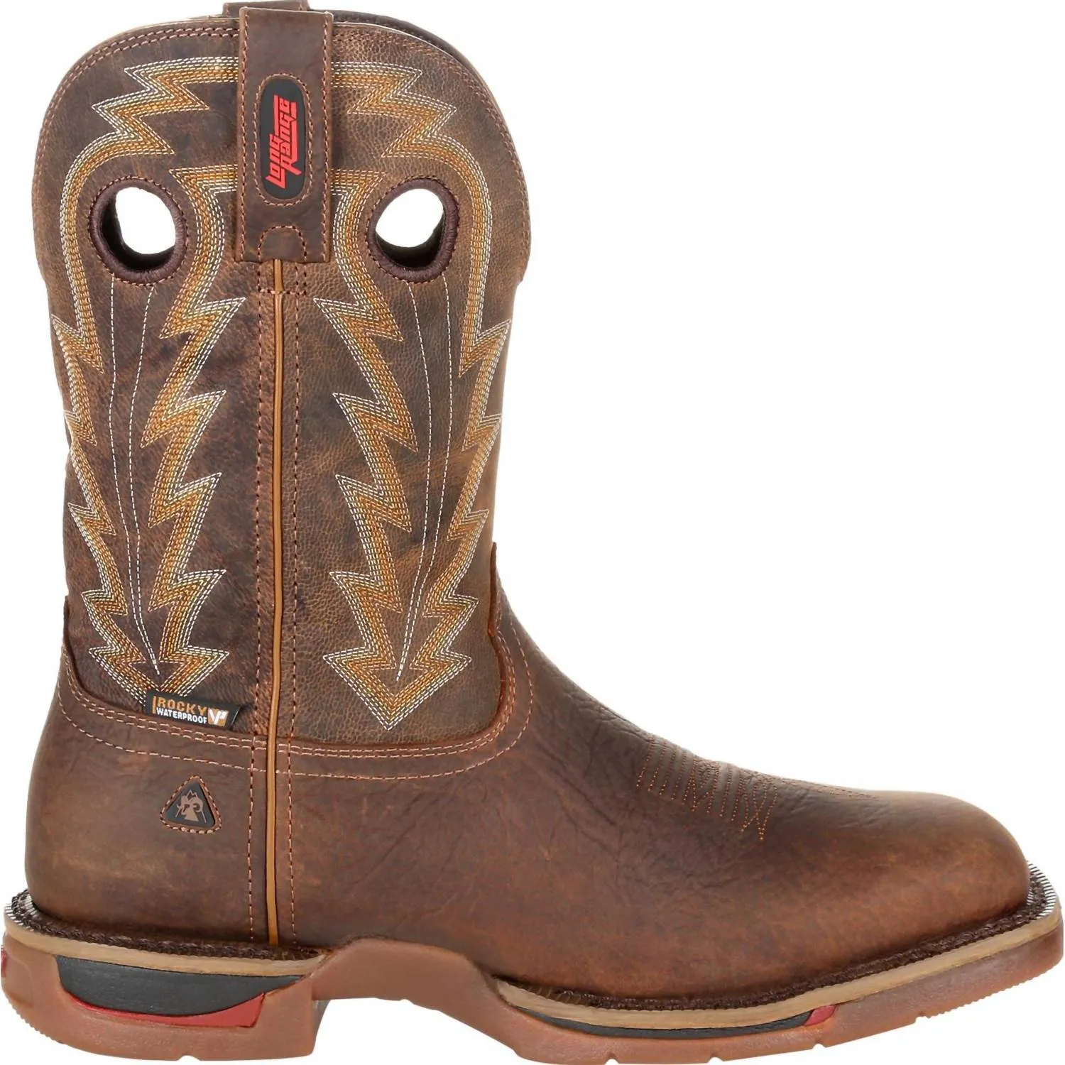 Men's Long Range Waterproof 11" Western Boot In Distressed Brown Elegant Shoes Icon Edge