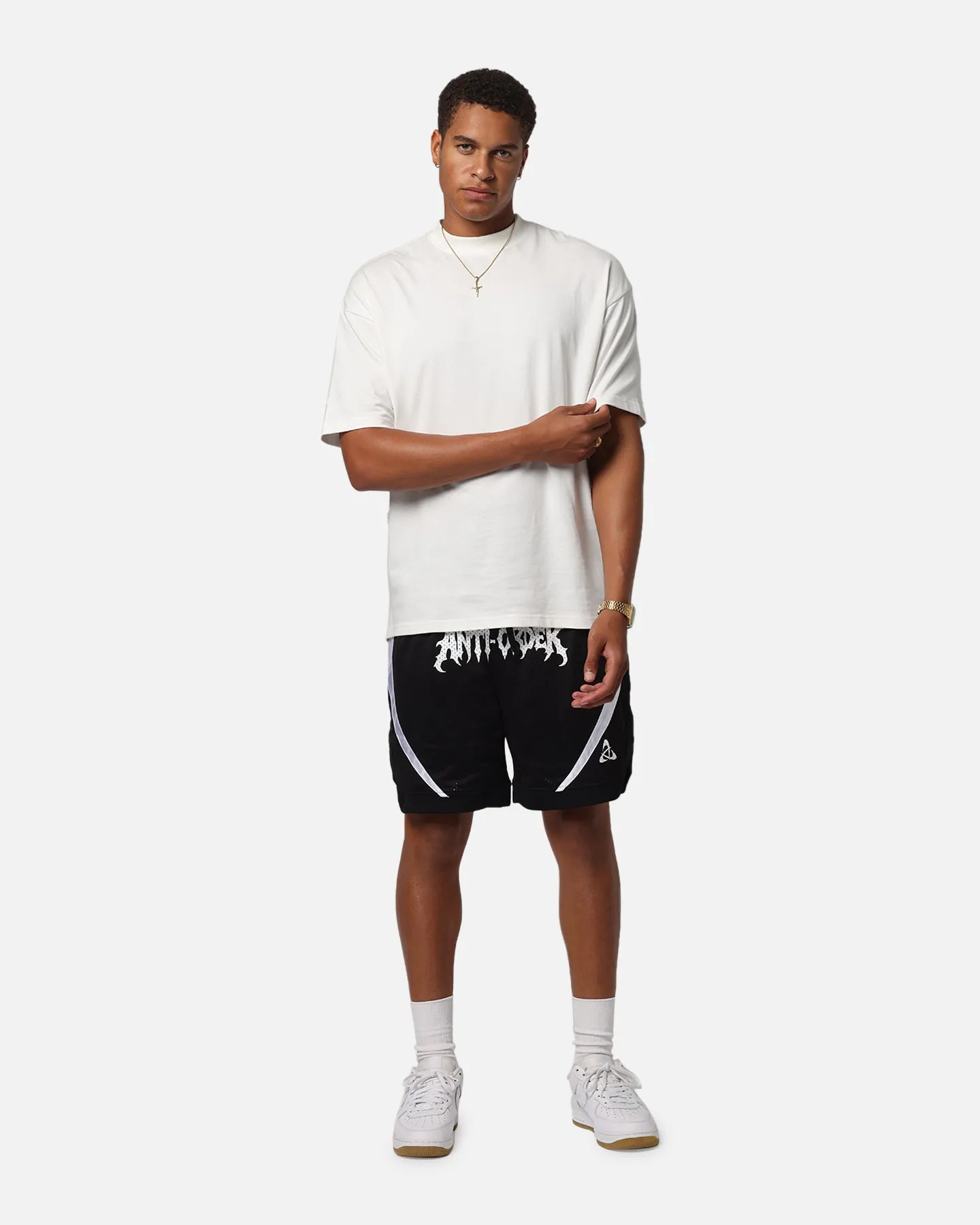 Double Layered Construction cardigan The Anti Order Sparta Mesh Basketball Shorts Black/White