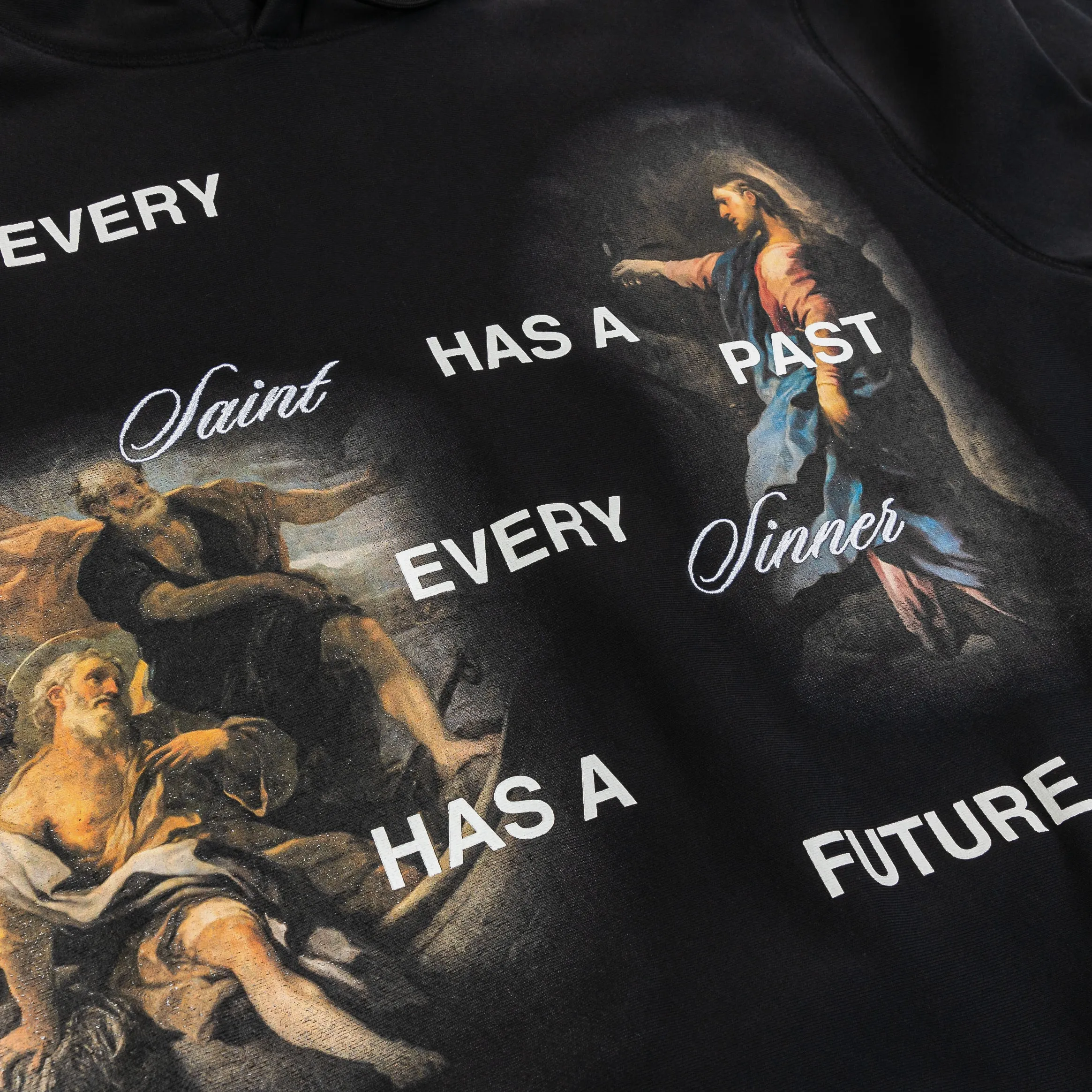 Warm Hues Trendy Top The Saint Cropped Pullover Mens Hoodie (Black/White)