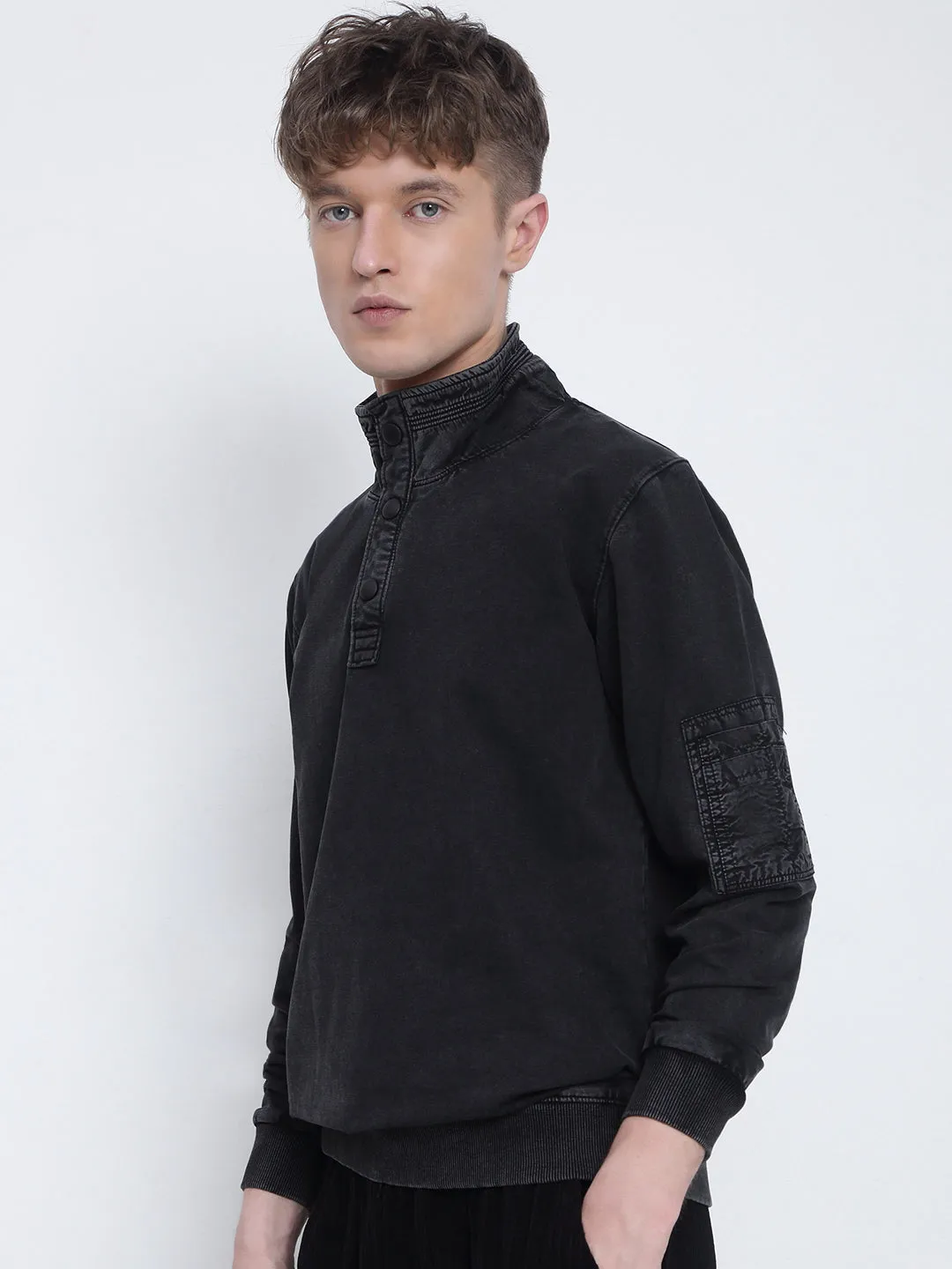 goes with sweatpants suitable for casual events Men's Charcoal High Neck Sweatshirt