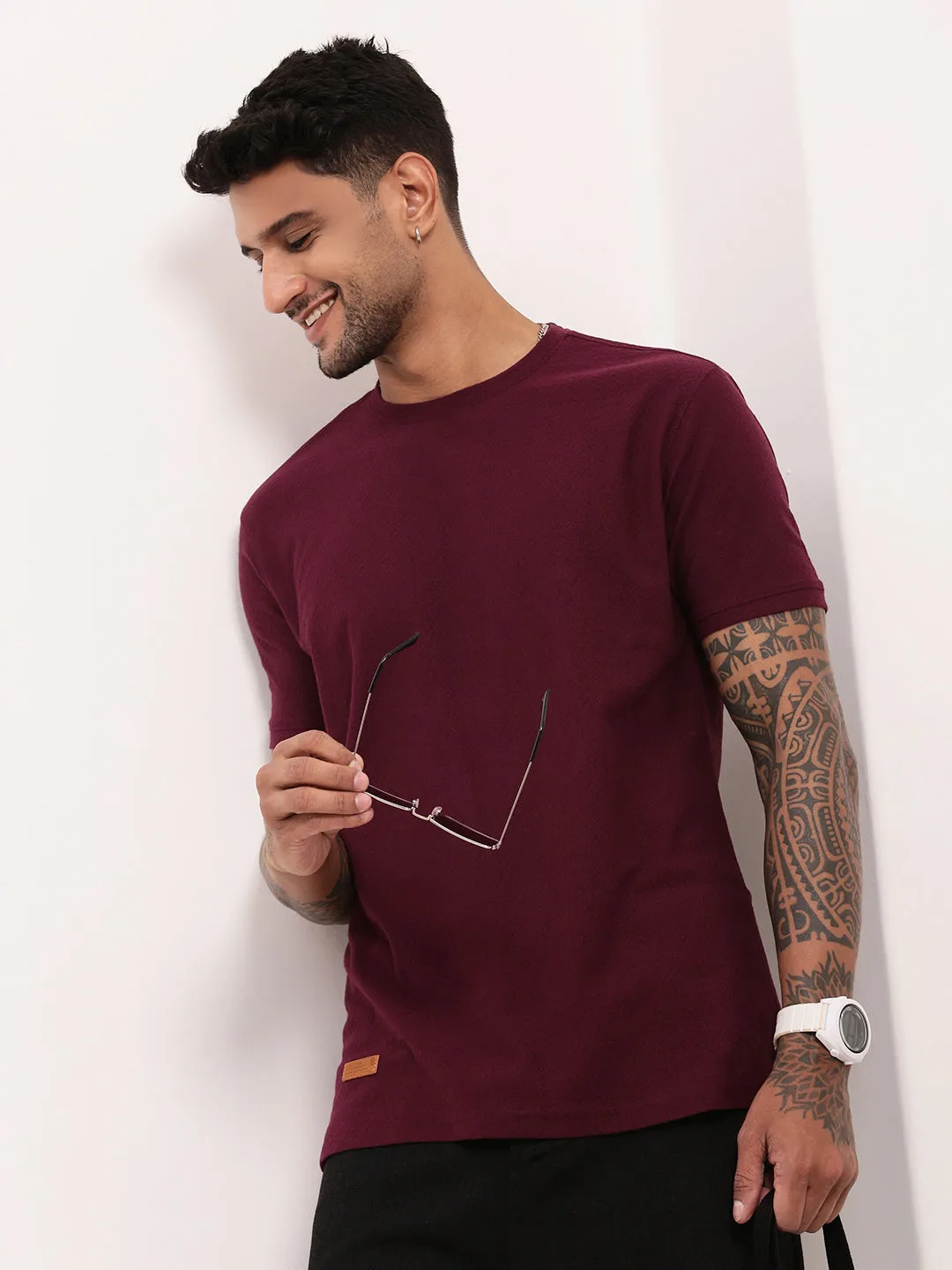 product affordability Men's Maroon Solid Casual T-Shirt