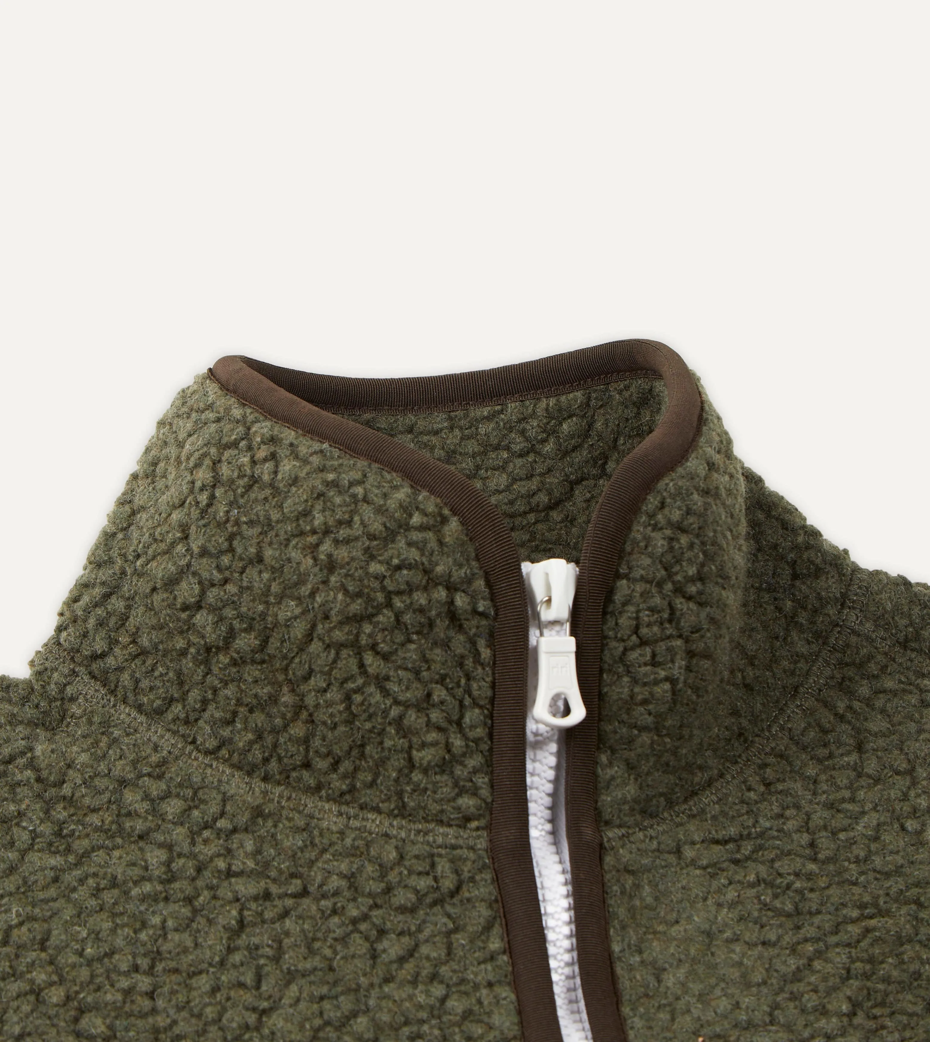 Green Boucle Wool Zip Fleece Jacket QuickRelease Buckles Tear Resistant Fabric Blends