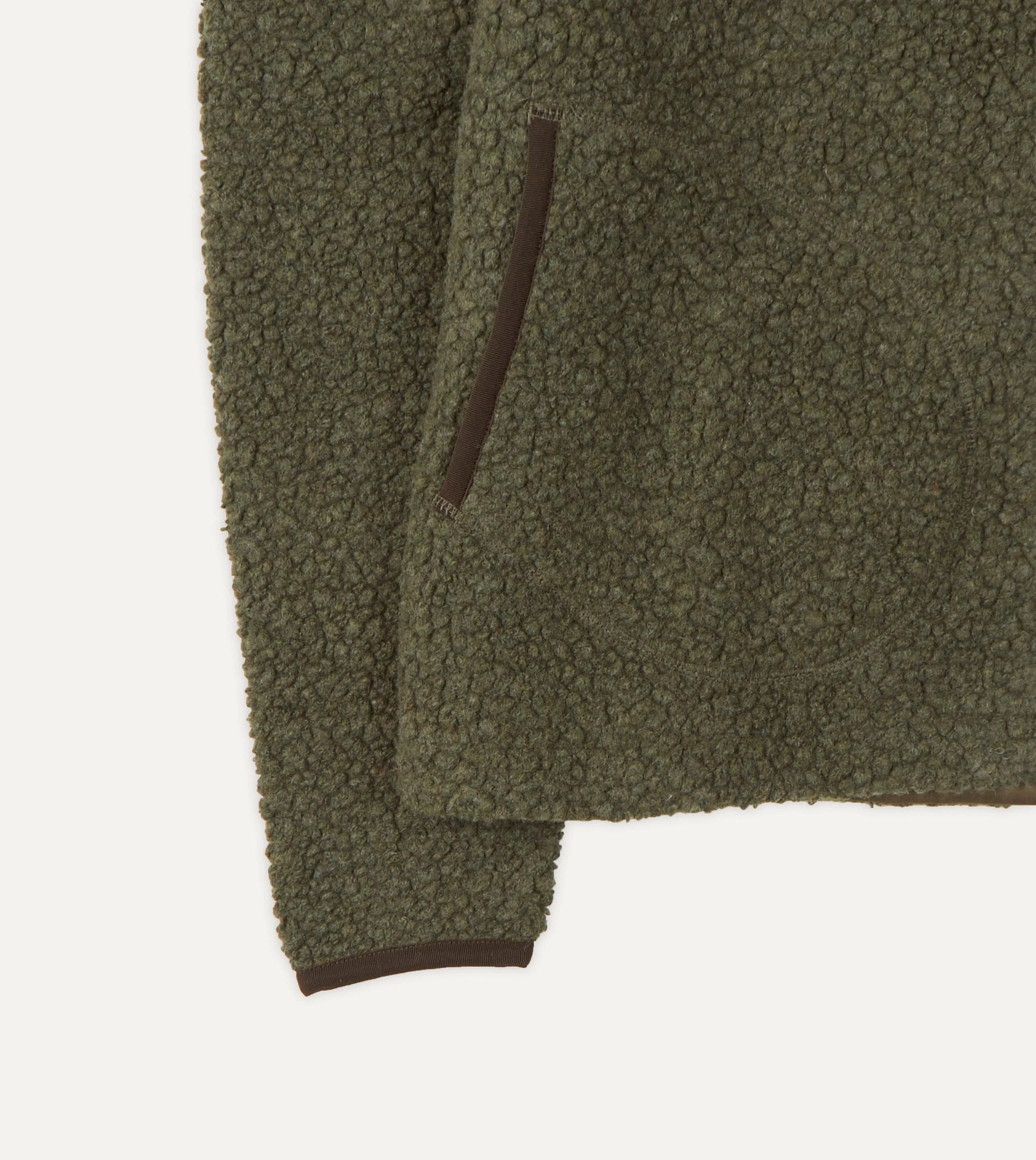 Green Boucle Wool Zip Fleece Jacket Flexible Shoulder Gussets