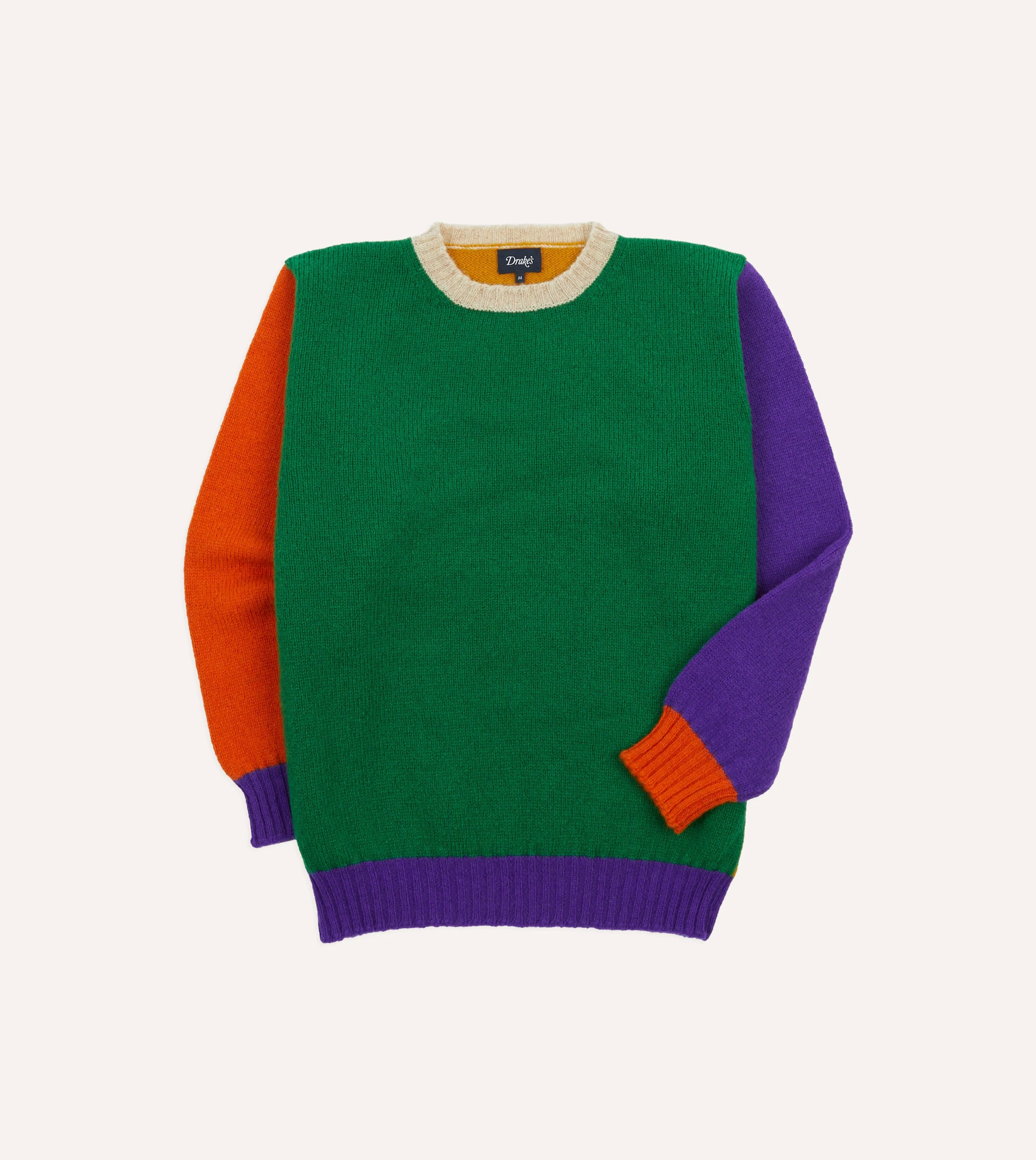 Hooded Knit Variation HighElasticity Yarn Green Multi Colourblock Brushed Shetland Crew Neck Jumper
