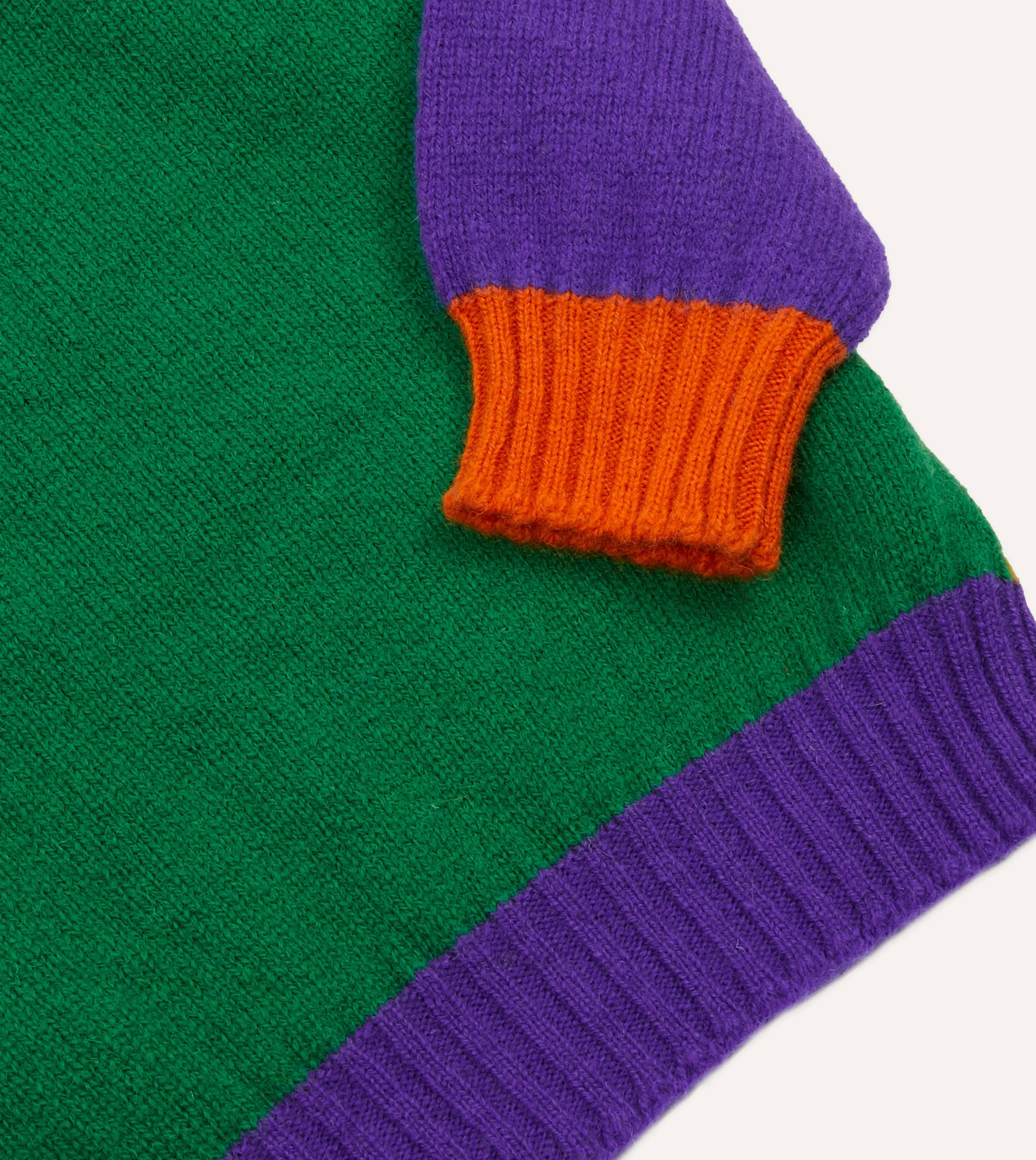 Green Multi Colourblock Brushed Shetland Crew Neck Jumper UVProtection Layer Sustainable Manufacturing
