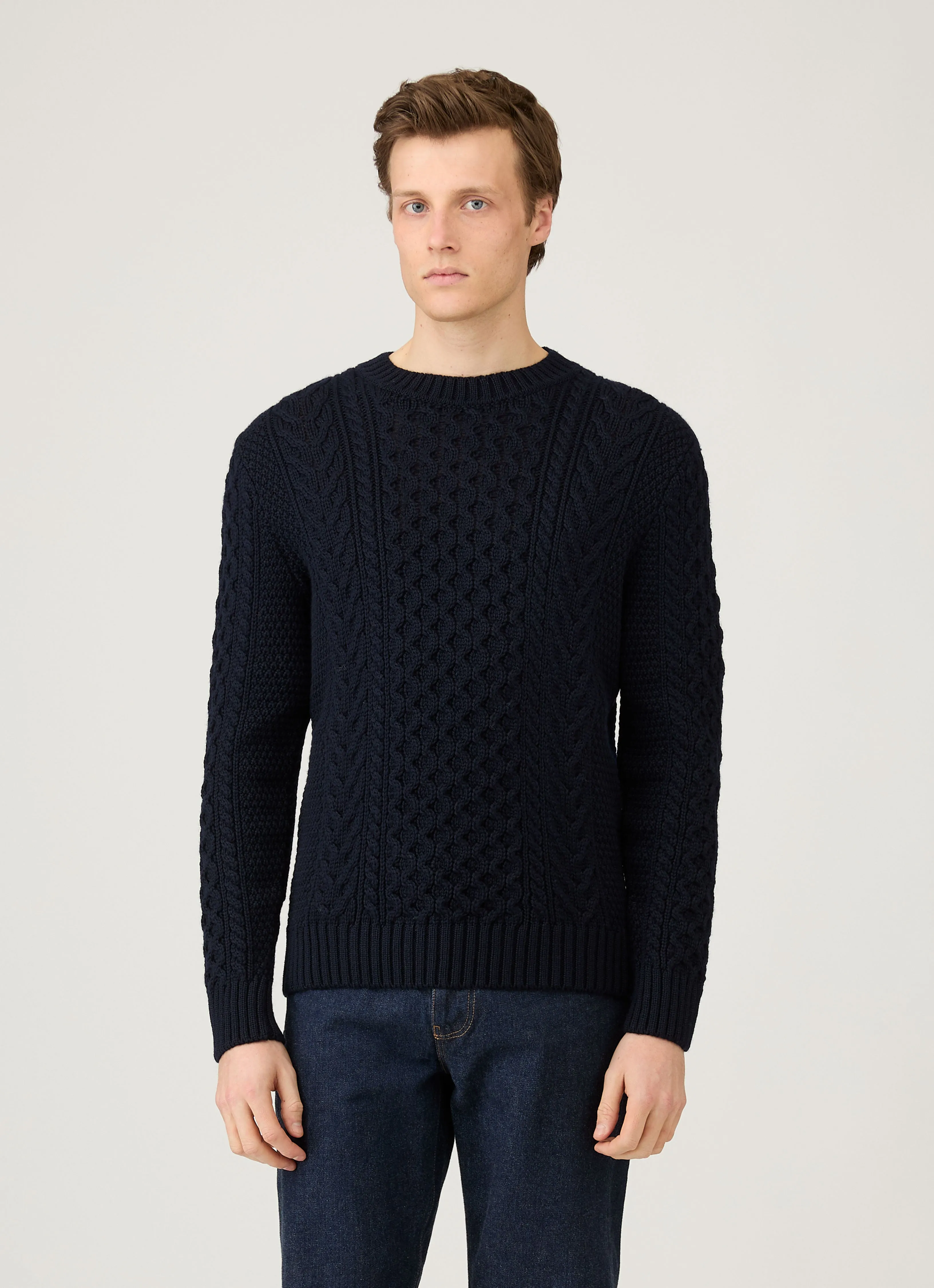 Daily Essential Men's Cable Knit Jumper in Navy