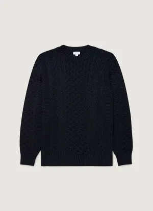 Crisp Texture Seasonal Casual Look Men's Cable Knit Jumper in Navy