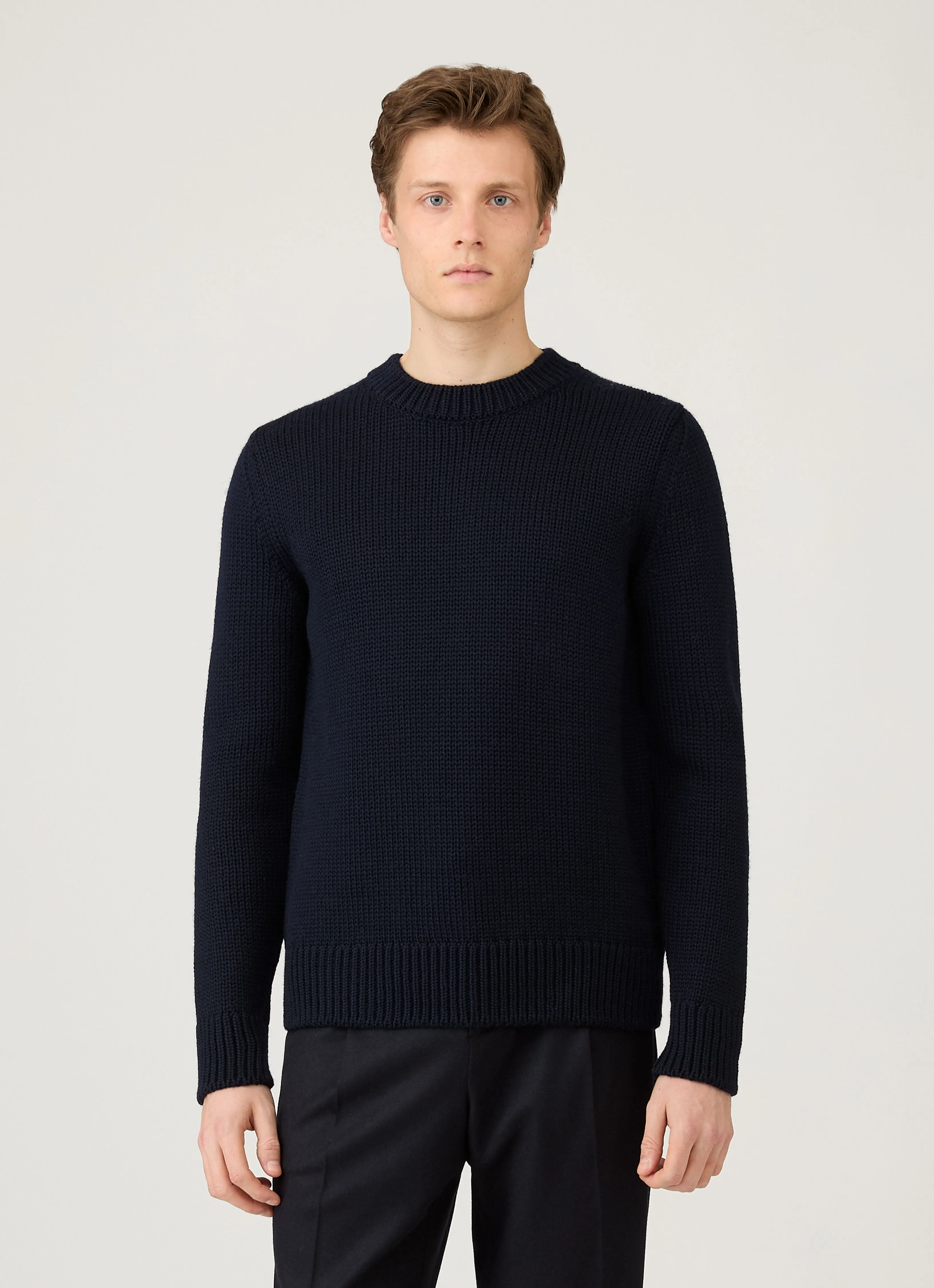 Men's Fisherman Jumper in Navy Circular Knit Pattern Subtle Details
