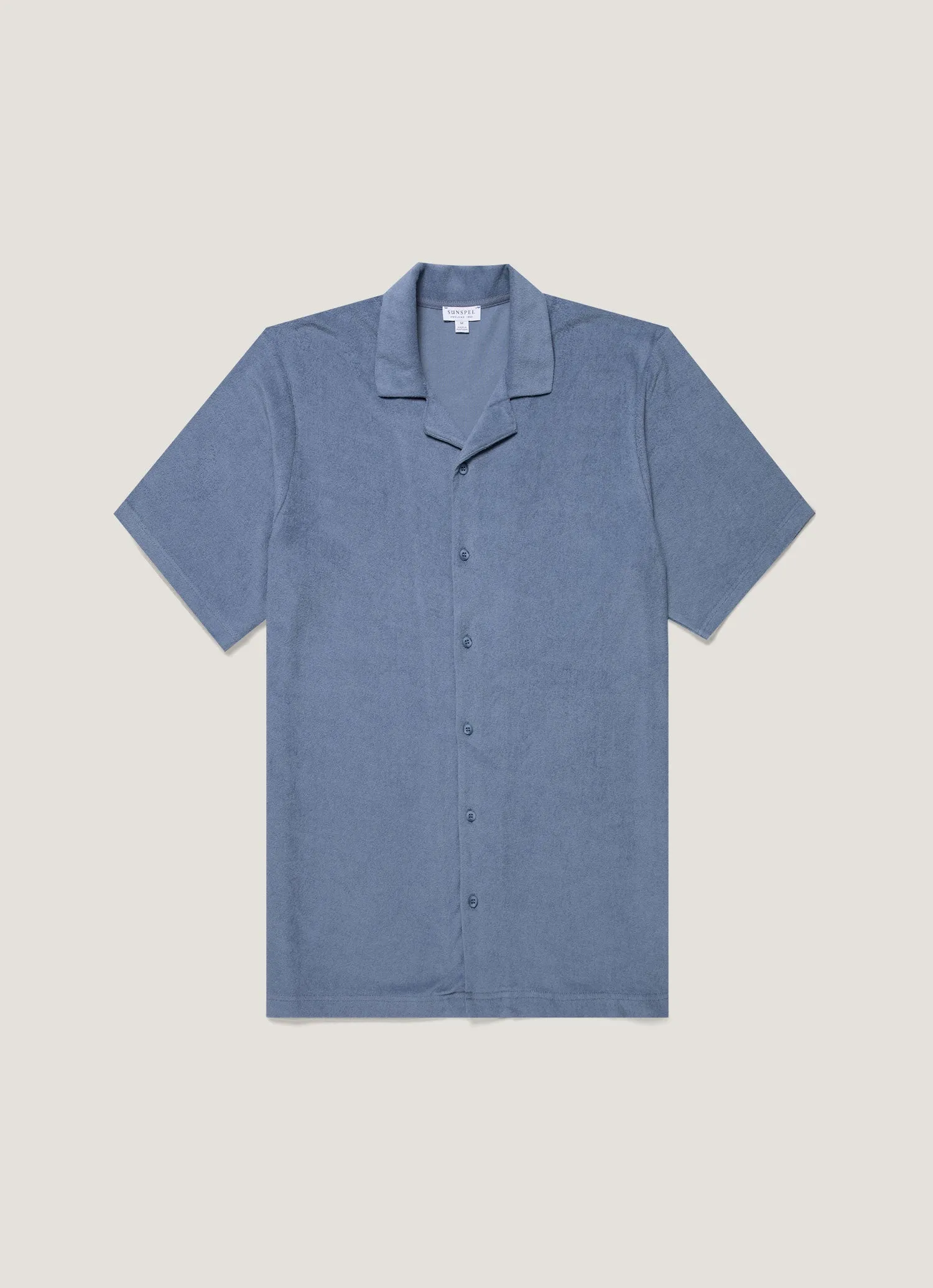Minimalist Comfort Men's Towelling Camp Collar Shirt in Vintage Blue