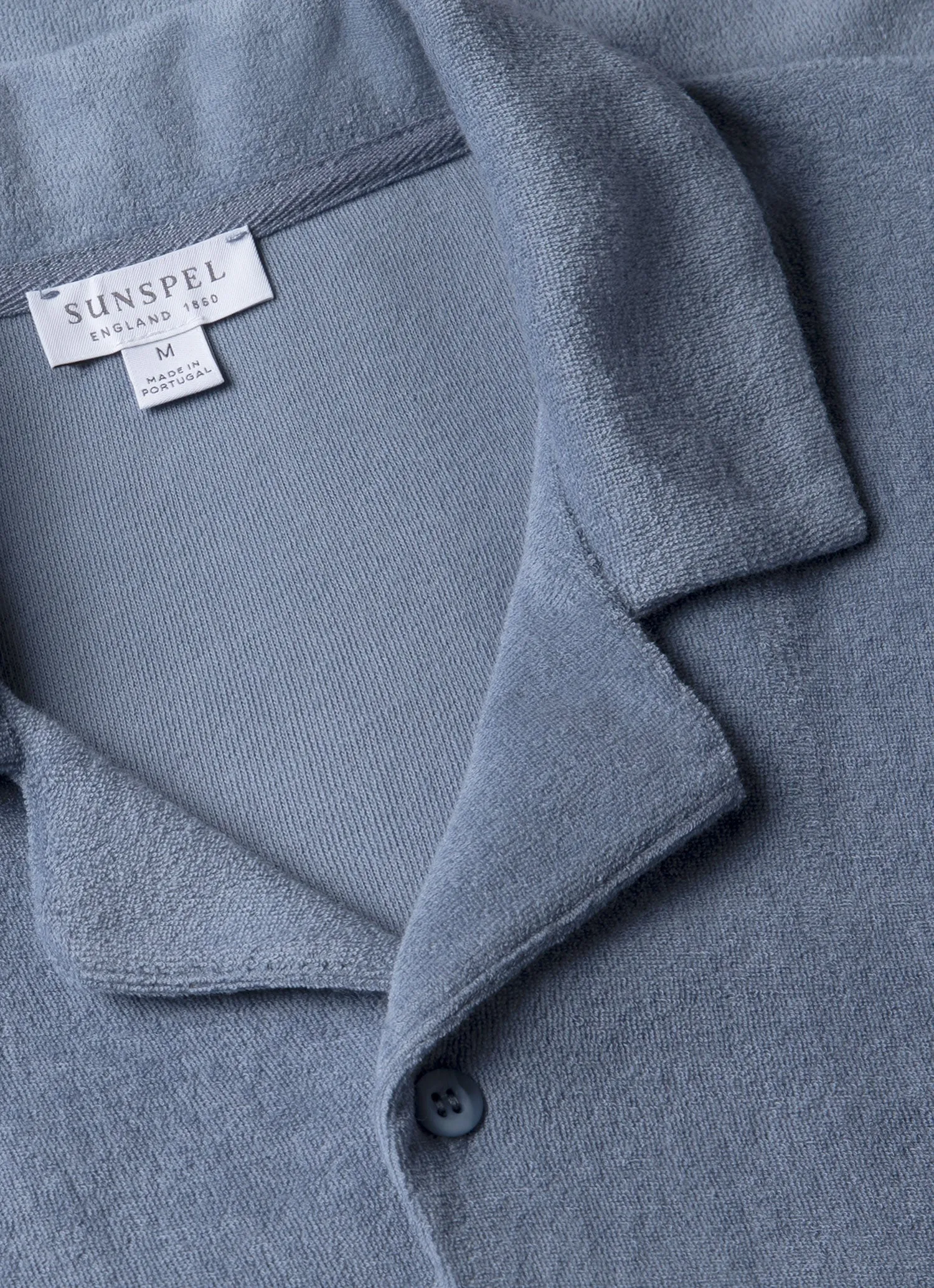 Men's Towelling Camp Collar Shirt in Vintage Blue Airflow Ventilation System