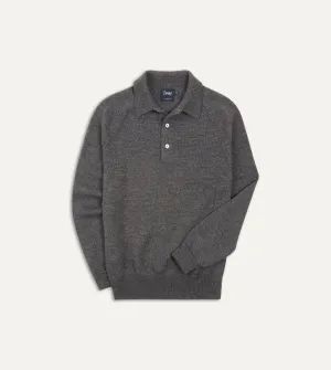 Grey Merino Wool Knitted Polo Clean Silhouette