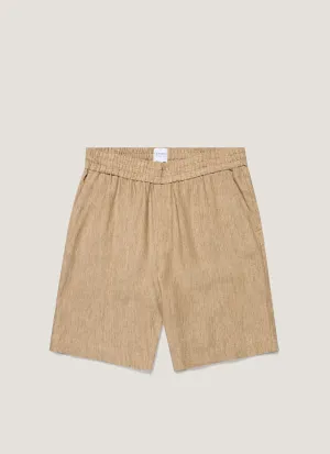 Hypoallergenic Lining Relax Fit Comfort Men's Linen Drawstring Short in Dune Melange