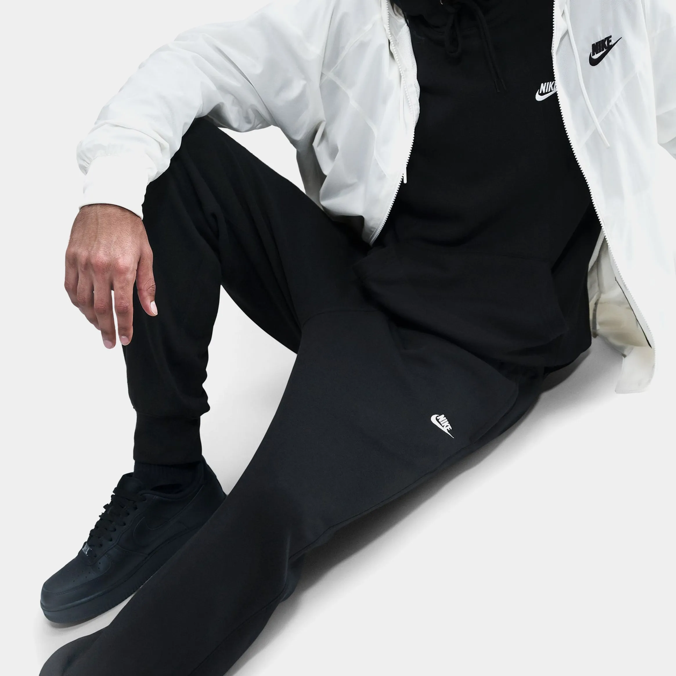 Club Fleece Jogger Mens Pants (Black/Black/White) Relaxed fit wear