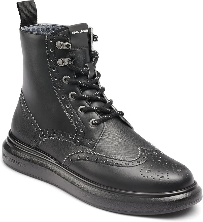 Affordable Chic Even Ground Karl Lagerfeld Paris LF2S3008 Combat Men  Black Leather Wingtip Boots ZPO3805