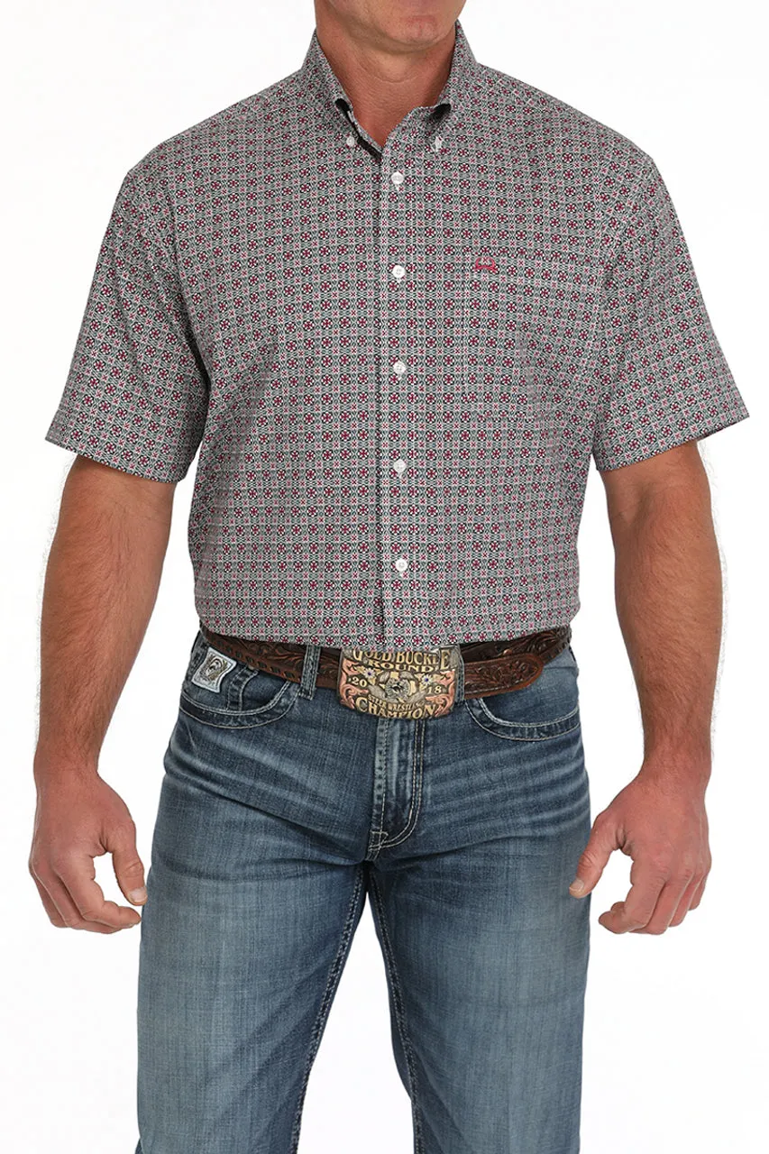 long sleeved Minimalist Apparel Cinch Men's S/S Arenaflex Medallion Western Button Down Shirt in White Multicolor