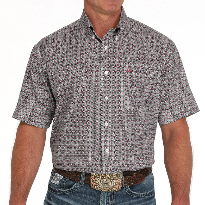 Cinch Men's S/S Arenaflex Medallion Western Button Down Shirt in White Multicolor Versatile Look Classic Color