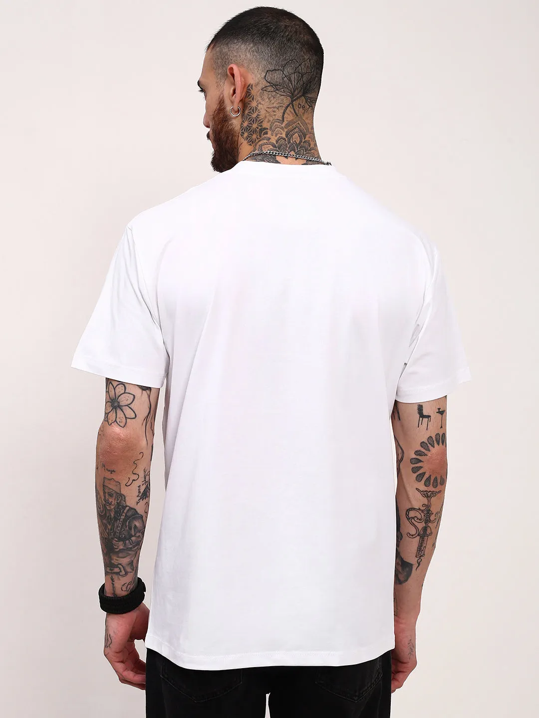 Men's White Typography Printed Relaxed Fit Cotton T-Shirt product party ready excitement Casual Comfort