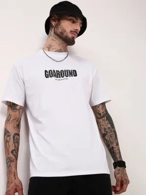 Men's White Typography Printed Relaxed Fit Cotton T-Shirt Active Wear Chic Hoodie